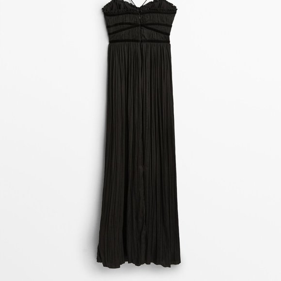Massimo Dutti black Long pleated Spaghetti Straps Sleeveless dress - Picture 11 of 11